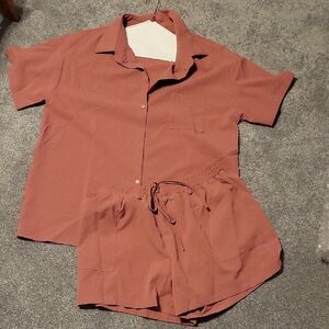 Dark Mauve Short Sleeve Shirt and Shorts Set